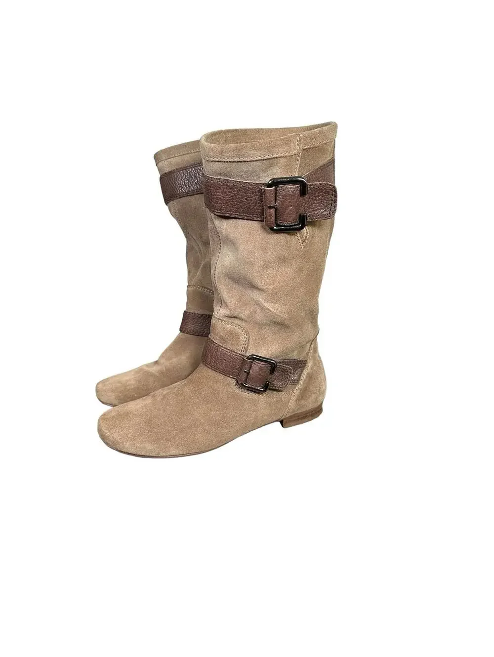 Marc Fisher Boots Hopkins Mid Calf Suede Riding Harness Flats Womens 6 M Brown
